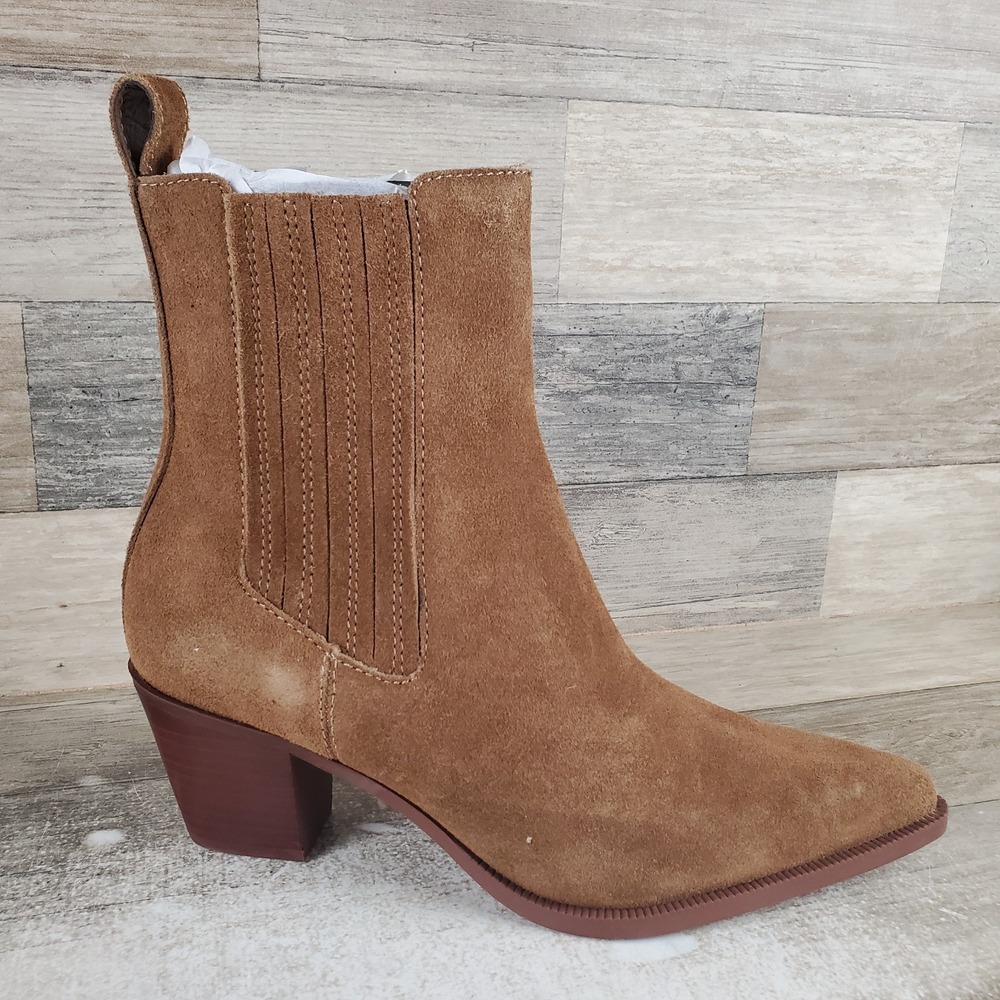 Dolce Vita Steffi Womens Western Boot Sz 8 Chestnut Suede Pointed Toe Block Heel